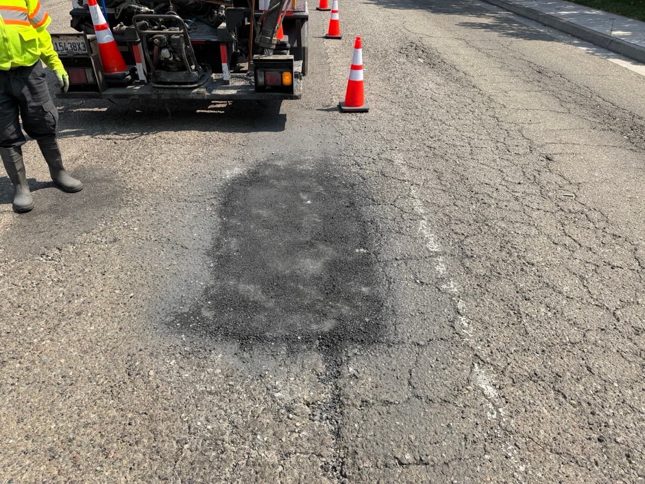 Close-up of compacted repair surface
